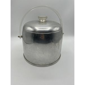 Ice Bucket Atomic Age Retro Kromex Brushed Aluminum 1960s Lucite Handle MCM